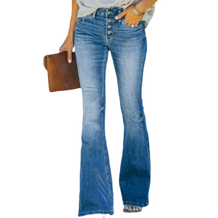 High Waist Bell Bottom Jeans Trendy Wear Washed Out Street Style Women's Denim Pants