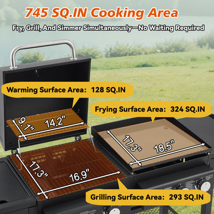All-in-One Propane Gas Grill With Grilling & Griddling Functions, 745 Sq.Inch Cooking Space, 5 Burners, 56000 BTU Propane Grill,  Heavy-Duty Stand For Barbecue & Outdoor Cooking