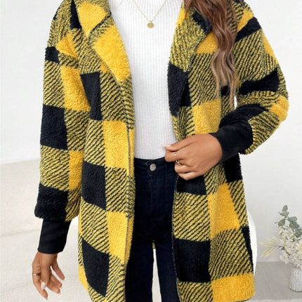 Coat Loose Plaid Color Stitching Knitted Cardigan Sweater