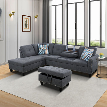 Self-pickup Only--Grey Linen 3-Piece Sofa Set Living Room Sofa