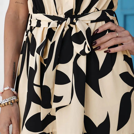 Elegant Sleeveless Printed Shirt Dress Ruffled Hem