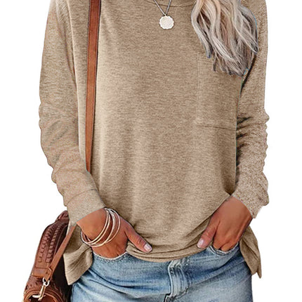 Pocket Split Long-sleeved Casual Bottoming T-shirt