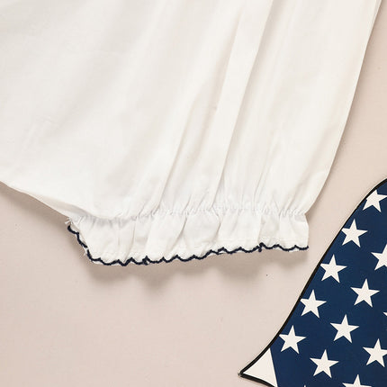 Baby Girl 4th Of July Bubble Romper, Smocked Fly Sleeve Bodysuit With American Flag Embroidery