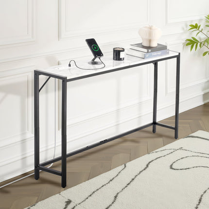 Marble Console Table Modern Narrow Long Console Table With Power Outlet