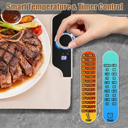 Food Warming Mat 23.6X15.8In 300W Fast Heating Electric Silicone Food Warmer With 14 Temp Levels 10Hrs Timer Settings Roll-Up Portable Hot Plates Heat Pad For Parties Buffet