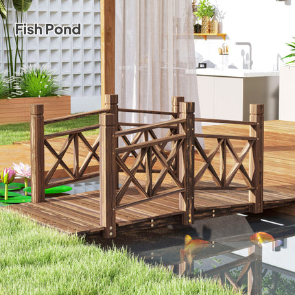 5 ft. Wooden Garden Bridge Footbridge for Backyard Ponds, Creeks, Streams, Carbonized
