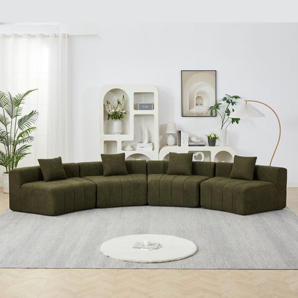 Chenille Curved Sectional Sofa With 4 Pillows,Curved Symmetrical Modular Semi Circular Sofa Sectional For Bedroom, Living Room, Office For Leisure Or Nap, Reading Room, And Lobby