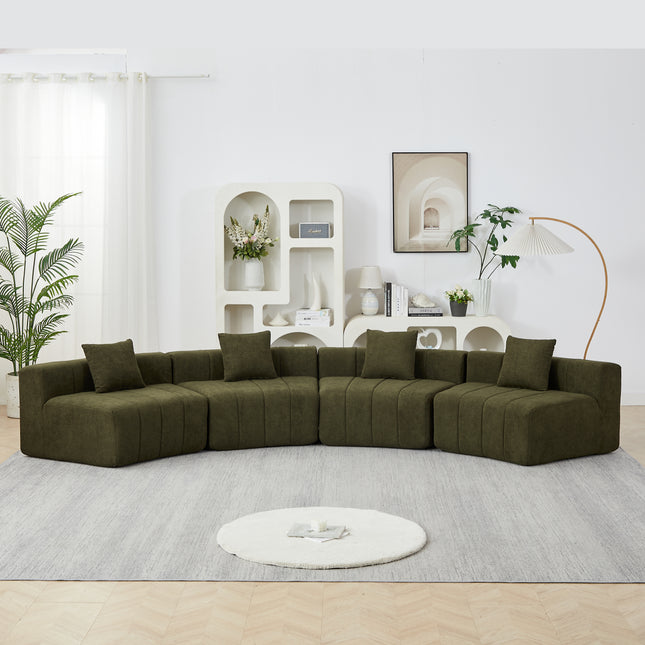 Chenille Curved Sectional Sofa With 4 Pillows,Curved Symmetrical Modular Semi Circular Sofa Sectional For Bedroom, Living Room, Office For Leisure Or Nap, Reading Room, And Lobby