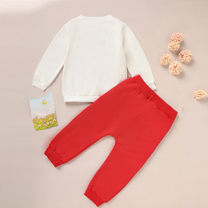 Toddler Baby Tracksuit 2 Piece Set, Fall Winter Long Sleeve Letter Print Pullover With Drawstring Pants For Infants