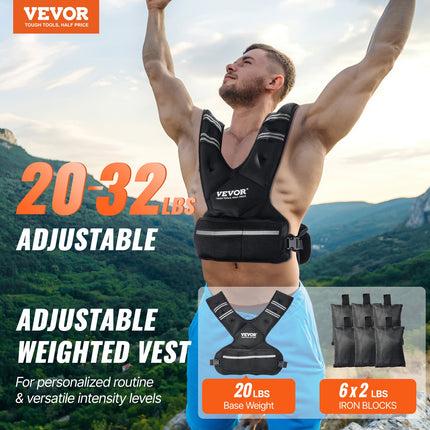 Adjustable Weighted Vest, 20-32lb Weight Vest With 6 Ironsand Weights And  Reflective Stripe, Body Weight Vest Exercise Set For Men Women, Workout Equipment For Strength Training Running Jogging