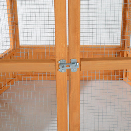 69" Wooden Hexagonal Outdoor Aviary Flight Bird Cage With Covered Roof, Brown
