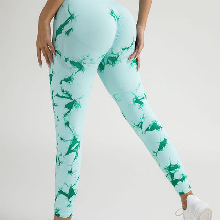 New Style Women's High-Waisted Yoga Leggings With Hollow-Out & Tie-Dye Design