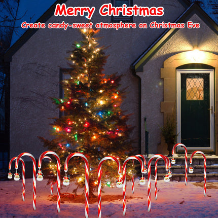 1Set Solar Christmas Candy Cane Lights With 12 Candies 72LEDs Outdoor Christmas Decorations IP44 Waterproof Flickering Pathway Markers String Lights With 8 Modes 6Hrs Timer