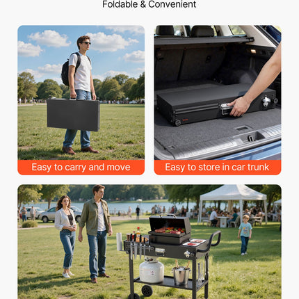 Outdoor Grill Cart, 31.0 X 17.0 Inch Tabletop Size Grilling Table, Foldable Outdoor Cooking Table With Tissue Holder, Wheels, Magnetic Tool Rack, BBQ Prep Tables For Picnic, Kitchen, Courtyard