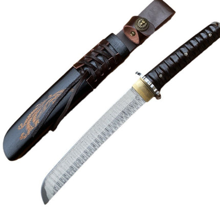Damascus Wooden Sheath Knife Keel Integrated Outdoor Camping Climbing Knife
