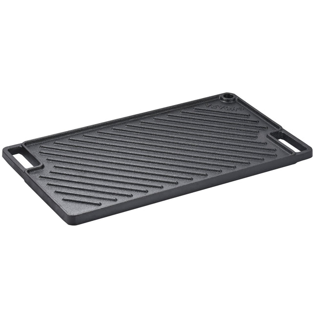 VEVOR Reversible Grill Griddle, Pre-Seasoned Cast Iron Griddle, Rectangular Double Burner Griddle Pan, Non-Stick Family Pan Cookware With Handles, Flat Top Plate For BBQ, Gas Grill, Black