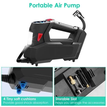 Portable Tire Inflator 120 PSI Maximum 90W Powered Tire Pump With Digital Display LED Light Inflatable Nozzle Needle Fuse Air Compressor For Bikes Motorbikes Car Balls