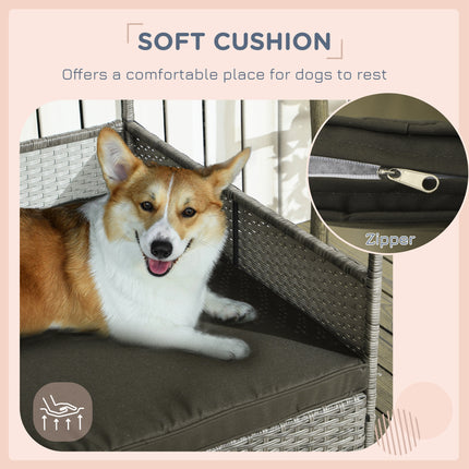 Outdoor Dog Bed with Canopy, Rattan Dog Bed with Soft Cushion Removable Cover for Medium and Large Dogs, Charcoal Gray