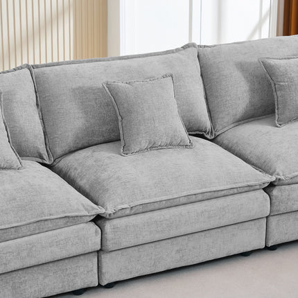 Modular Sectional Sofa, 102 Inch L Shaped Couch Set For Living Room, 3-Seater Comfy Cloud Couches With Movable Ottoman, DIY Combination, Chenille, Grey