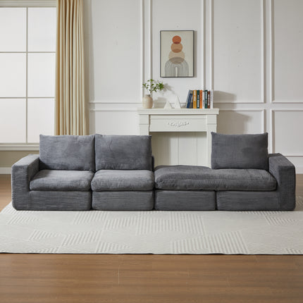 99-Inch Boneless Couch With Chaise, L-Shaped Modern Upholstered Sectional Sofa With Three Pillows, Corduroy Sectional Sofa For Living Room And Bedroom, No Assembly Required