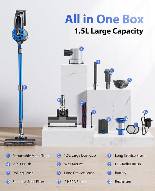 450W 36kPa Powerful Cordless Handheld Vacuum With LED Display, 40-Minute Battery Life, Rechargeable, Suitable For Home Use And Cleaning Pet Hair, Suitable For Hardwood Floors And Carpets