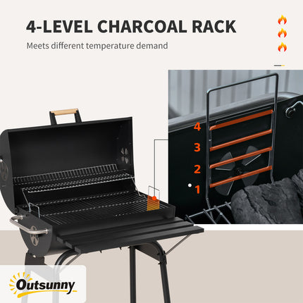 30" Portable Charcoal Barbecue Grill with Wheels Outdoor Barbecue with Adjustable Charcoal Rack, Storage Shelf, for Garden Camping Picnic