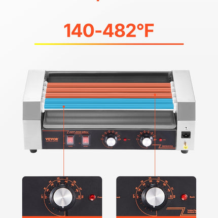 Electric 12 Hot Dog 5 Roller Commercial Sausage Grill Cooker Machine 750W