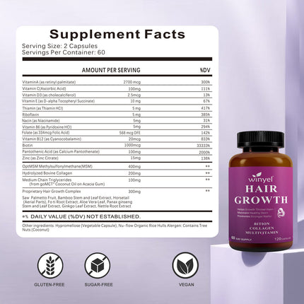 Hair Growth Vitamins Containing 1,000 Mcg Ofbiotin, Collagen, Saw Palmetto, And Other Naturalingredients To Promote Stronger, Healthier Hair,skin, And Nails, Effectively .60-day Supply.