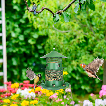 1Pc Wild Bird Feeder Squirrel-Proof Chew-Proof Metal Bird Seed Feeder Outdoor Hanging Bird Feeder With 360 Degree Circular Perches Water Cups For Yard Garden Patio Spring Summer