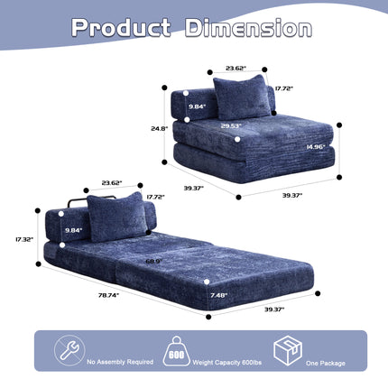 Compression Sofa,Convertible Floor Sofa Bed With Fixed-Shape Frame,Single Seater Boneless Modular Sectional Sofa,No Assembly Required,Chenille Fabric,for Living Room Bedroom,Dark Blue