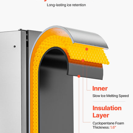 Undercounter Ice Maker 66 Lbs/Day Built-in Ice Maker Machine W/ Reversible Door