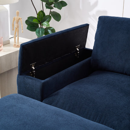 Sectional Sofa Deep Seat Sofa Couch With Ottomans, Corduroy Sofa Sleeper Comfy Upholstered Furniture For Living Room, Apartment, Office, 4-Seat & 2-Ottoman, Blue