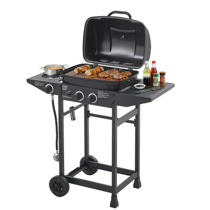 2 Burner BBQ Propane Gas Grill With Side Burner 24000 BTU Output Stainless Steel Barbecue Grill With Enameled Grates And Side Tables For Outdoor Cooking Kitchen And Patio Backyard