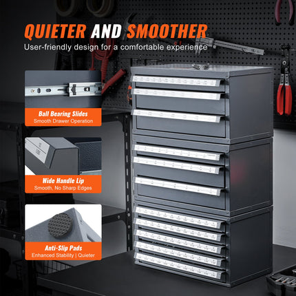 Drill Bit Dispenser Cabinet, Three-Drawer Drill Bit Organizer Cabinet For A To Z, Steel Drill Dispenser Organizer Cabinet With Labels, Stackable Drill Dispenser For Drill Bit Storage