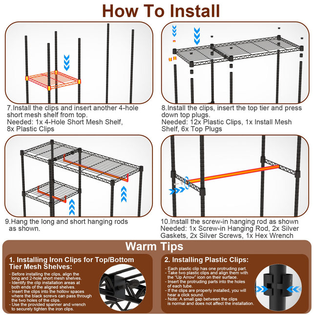 1Pc 4 Tier Heavy Duty Garment Rack With Wheels Carbon Steel Clothing Rack Portable Wardrobe Clothes Rack With 3 Hanging Rods 6 Footrests 44.9x17.13x77.95in