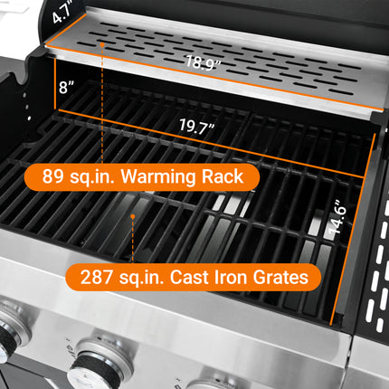 Propane Grill 3 Burner Barbecue Grill Stainless Steel Gas Grill With Side Burner For Outdoor BBQ, Camping