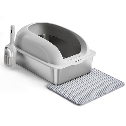 Stainless Steel Cat Litter Box With Lid, Large Cat Litter Box For Big Cats, Scoop And Mat Included