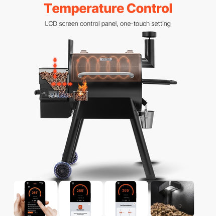 Wood Pellet Grill Smoker Outdoor Electric BBQ Grills 575 Sq.in Cook Area