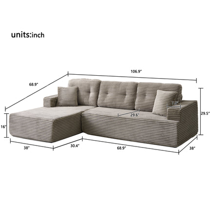 Right-Facing Chaise,L Shape Modular Sectional Sofa, Compressed Sectional Sofa Modern Minimalist Style Corduroy Couch,Unfold Into A Bed, Bedroom, Comfy Compressed Sofa