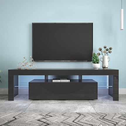 Modern Black TV Stand 20 Colors LED TV Stand W Remote Control Lights