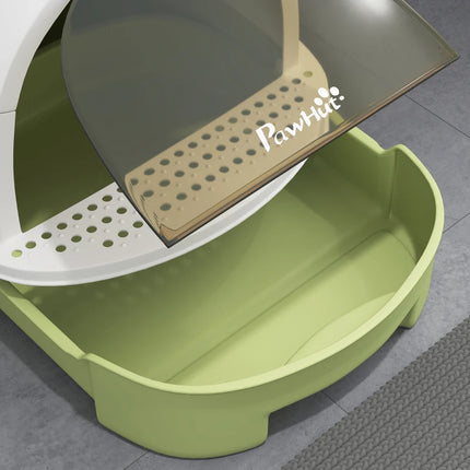 Covered Cat Litter Box With Lid, Scoop, Deodorizing Bags For Odor Control, Privacy, Easy To Clean, Green