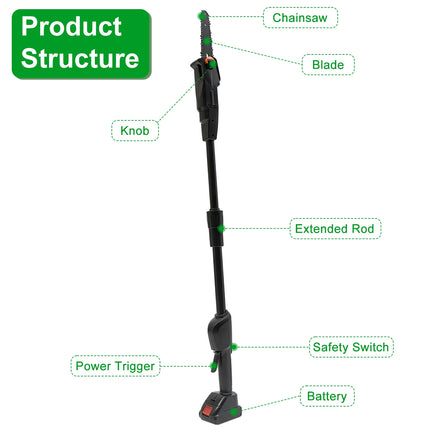 1Set 6in Cordless Pole Saw 7.4FT Maximum Extendable Length 35FT Per Second Speed Electric Pole Chainsaw 2Pcs 3.0Ah Batteries And Charger Included For Pruning Trimming Fedex Shipping