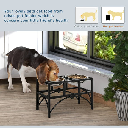 Double Stainless Steel Heavy Duty Dog Food Bowl Elevated Pet Feeding Station
