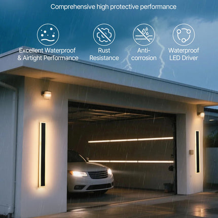 Outdoor Wall Lights, 2 Pack, 31.5 Inch Long Strip Modern Exterior Wall Sconce Light Fixtures, 3000K Warm White, IP65 Waterproof Anti-Rust Outside Wall Mount Lighting, For House, Porch, Garage