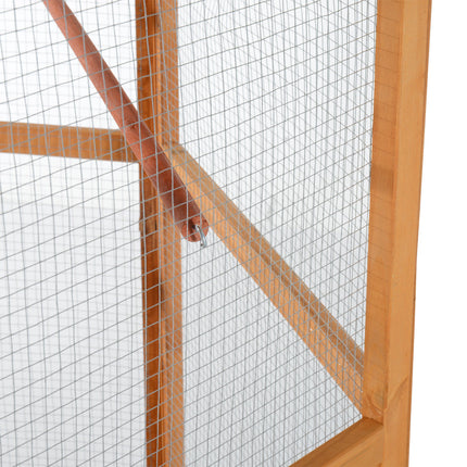 69" Wooden Hexagonal Outdoor Aviary Flight Bird Cage With Covered Roof, Brown
