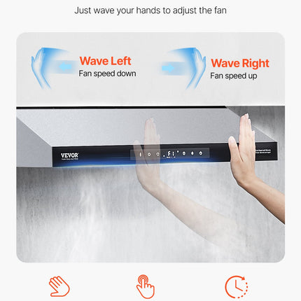30' Under Cabinet Range Hood Vent Hood 900CFM Gesture & Touch Control