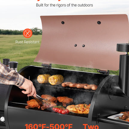 Wood Pellet Grill Smoker Outdoor Electric BBQ Grills 575 Sq.in Cook Area