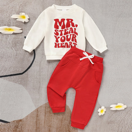 Toddler Baby Tracksuit 2 Piece Set, Fall Winter Long Sleeve Letter Print Pullover With Drawstring Pants For Infants