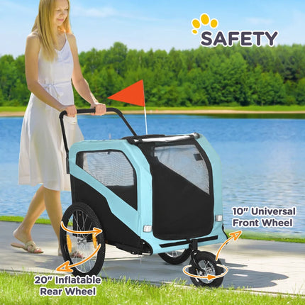 2-in-1 Dog Bike Trailer Pet Stroller Carrier For Large Dogs With Hitch, Quick-release Wheels, Foot Support, Pet Bicycle Cart Wagon Cargo For Travel, Blue