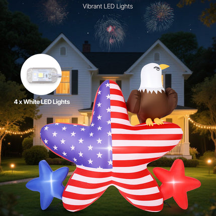 4.82 Ft Patriotic Inflatable Decoration, Fourth Of July Blow Up Inflatable Independence Day Decoration, Five-pointed Star & Eagle With Built-in LED Lights For Holiday Indoor Outdoor Yard Decor
